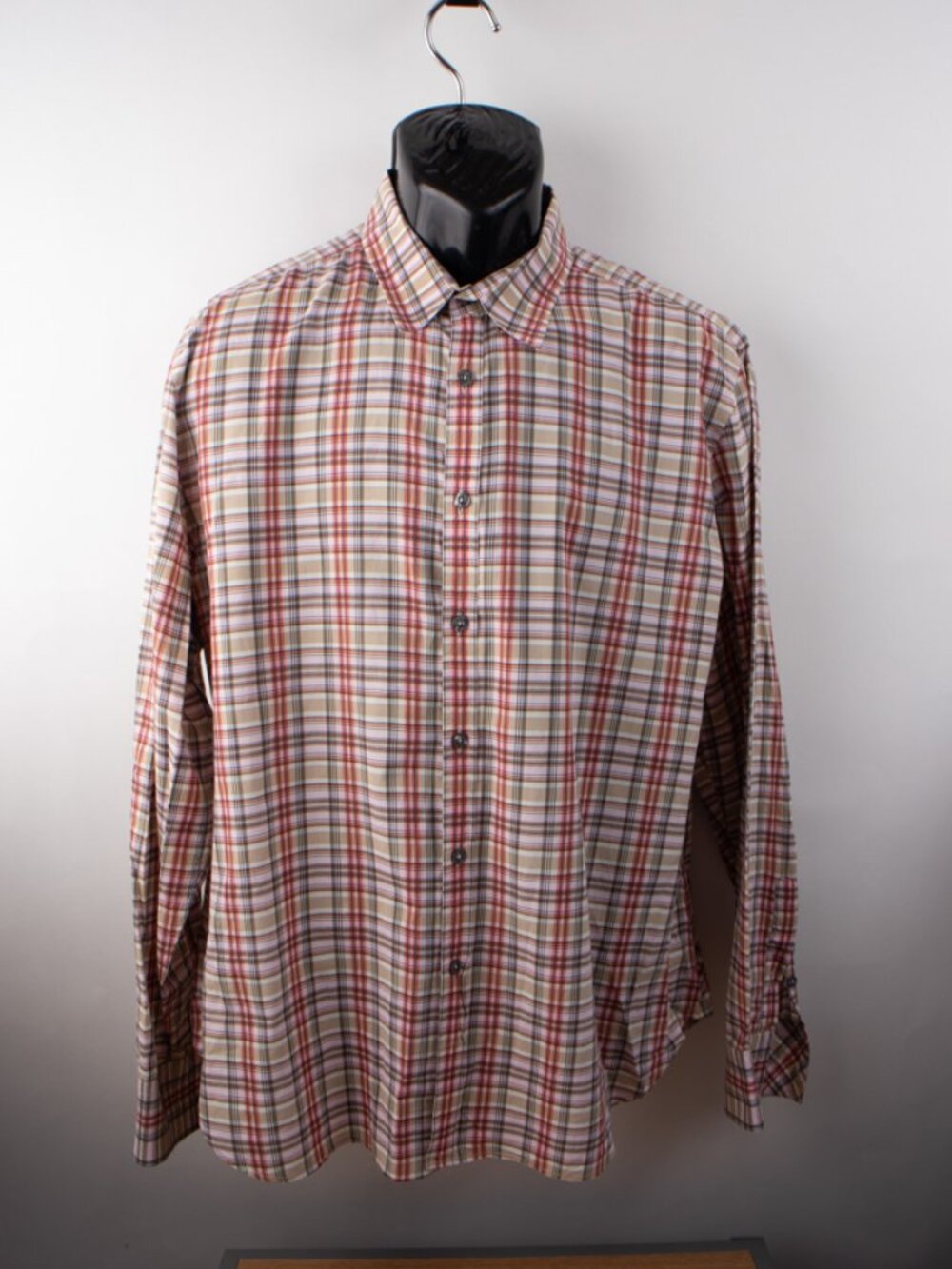 PS Paul Smith XXL Slim Fit Long Sleeve Button Shirt Plaid Tan Orange Gray
